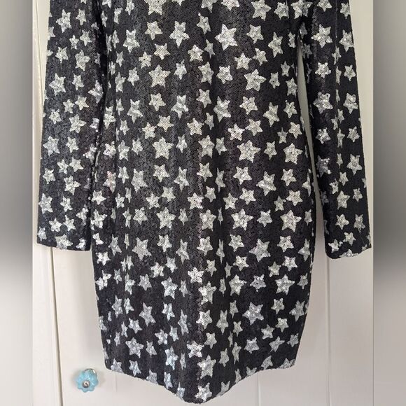 Black Halo Sequin Stars Dress 10 Whimsigoth Fairy Rebel Punk Glam Celestial - Picture 4 of 10